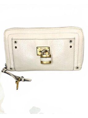 Chloé Paddington Off-White Leather Zip-Around Wallet With Gold Lock And Key